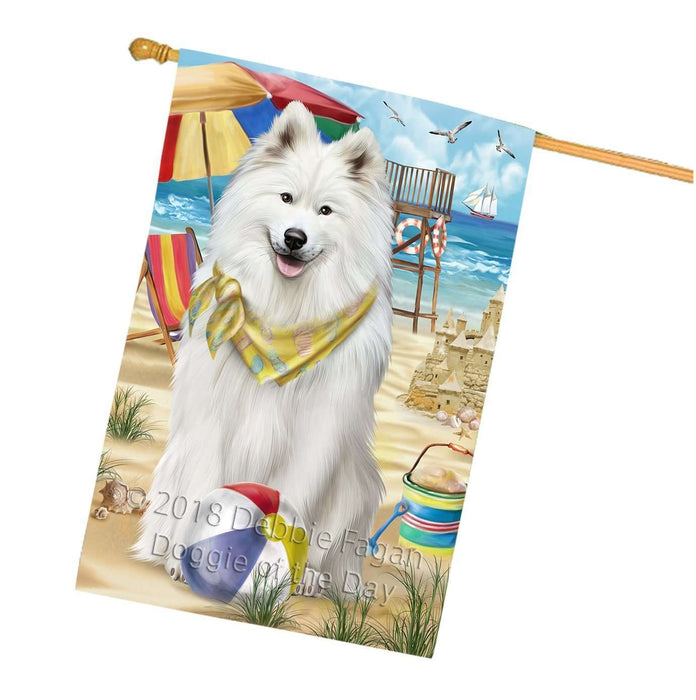 Pet Friendly Beach Samoyed Dog House Flag FLG48653