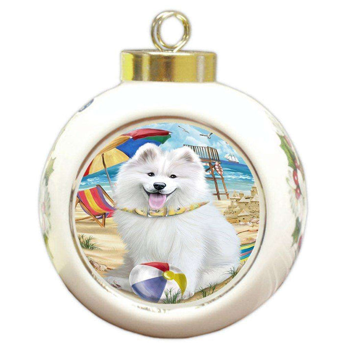 Pet Friendly Beach Samoyed Dog Round Ball Christmas Ornament RBPOR48684