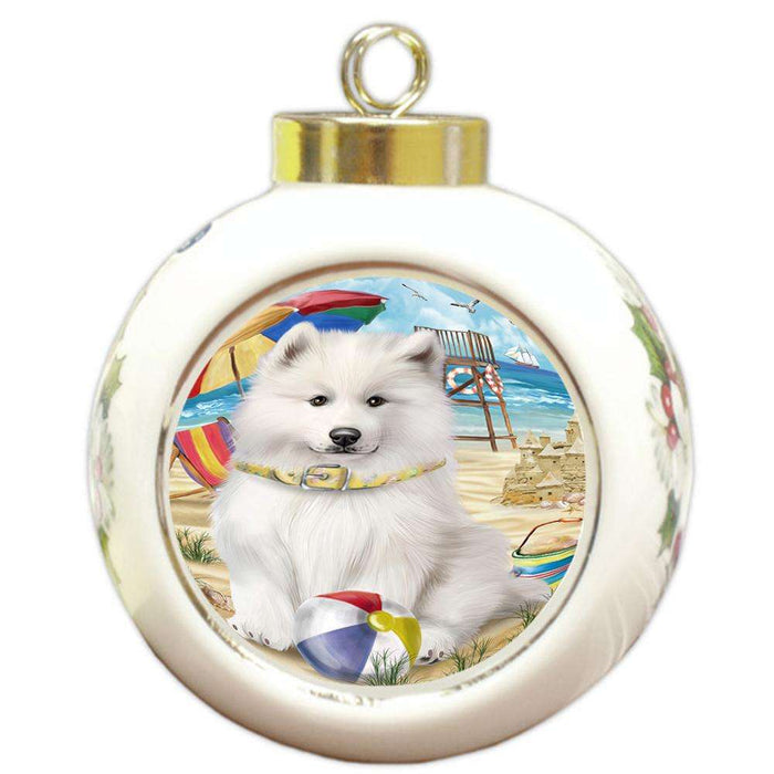 Pet Friendly Beach Samoyed Dog Round Ball Christmas Ornament RBPOR48685