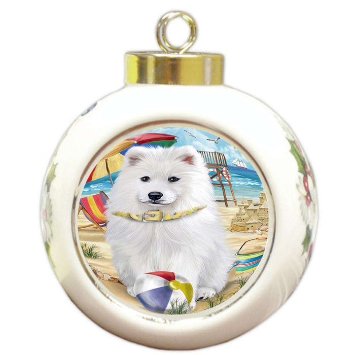 Pet Friendly Beach Samoyed Dog Round Ball Christmas Ornament RBPOR48686