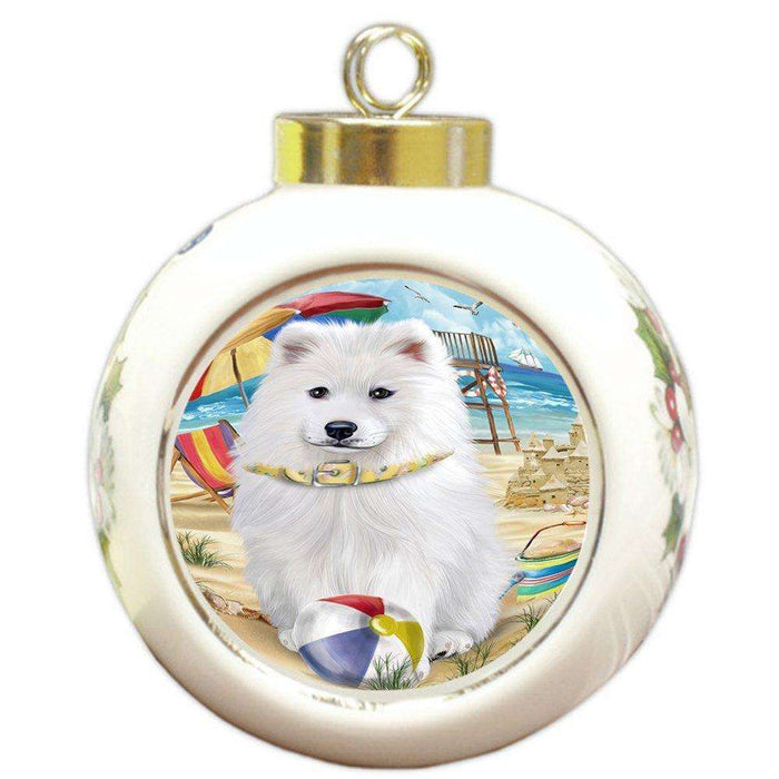 Pet Friendly Beach Samoyed Dog Round Ball Christmas Ornament RBPOR48686