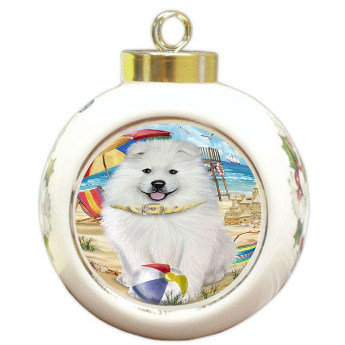 Pet Friendly Beach Samoyed Dog Round Ball Christmas Ornament RBPOR48687