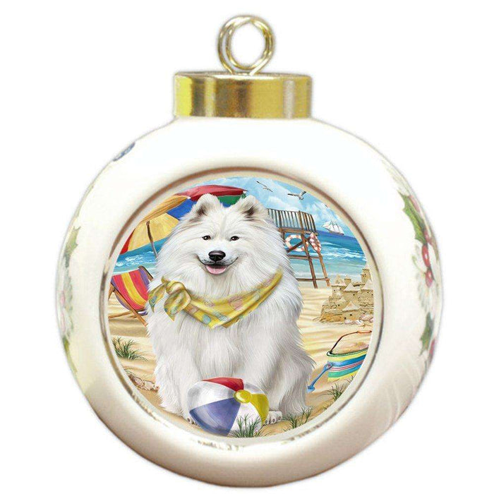 Pet Friendly Beach Samoyed Dog Round Ball Christmas Ornament RBPOR48688