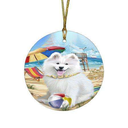 Pet Friendly Beach Samoyed Dog Round Christmas Ornament RFPOR48675