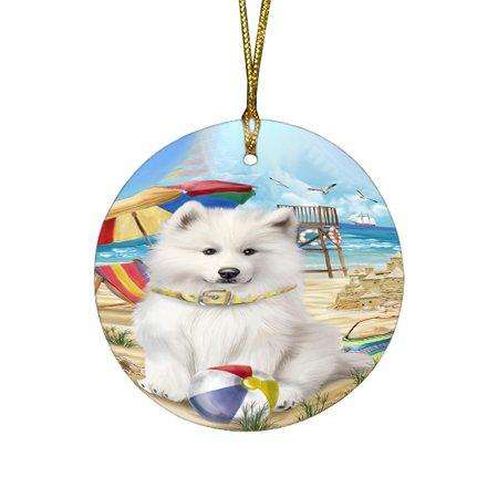 Pet Friendly Beach Samoyed Dog Round Christmas Ornament RFPOR48676