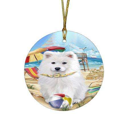 Pet Friendly Beach Samoyed Dog Round Christmas Ornament RFPOR48677