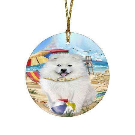 Pet Friendly Beach Samoyed Dog Round Christmas Ornament RFPOR48678