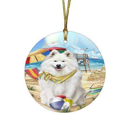 Pet Friendly Beach Samoyed Dog Round Christmas Ornament RFPOR48679