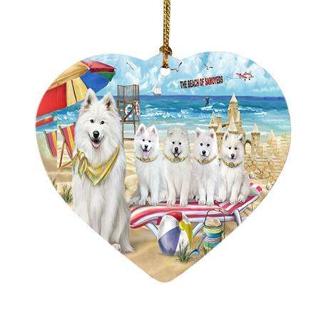 Pet Friendly Beach Samoyeds Dog Heart Christmas Ornament HPOR48683