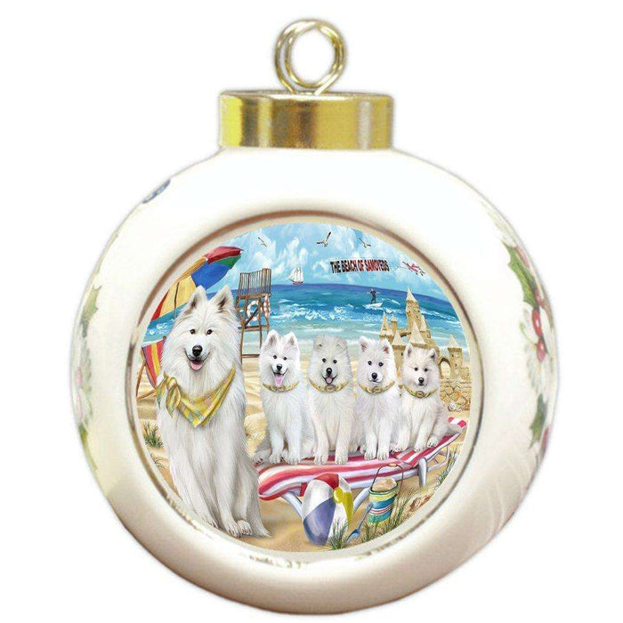 Pet Friendly Beach Samoyeds Dog Round Ball Christmas Ornament RBPOR48683