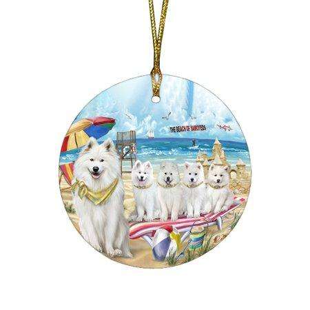 Pet Friendly Beach Samoyeds Dog Round Christmas Ornament RFPOR48674