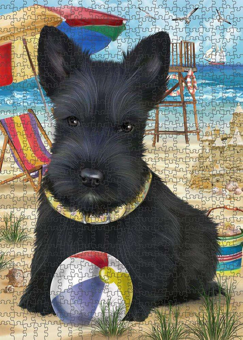 Pet Friendly Beach Scottish Terrier Dog Puzzle with Photo Tin PUZL53958