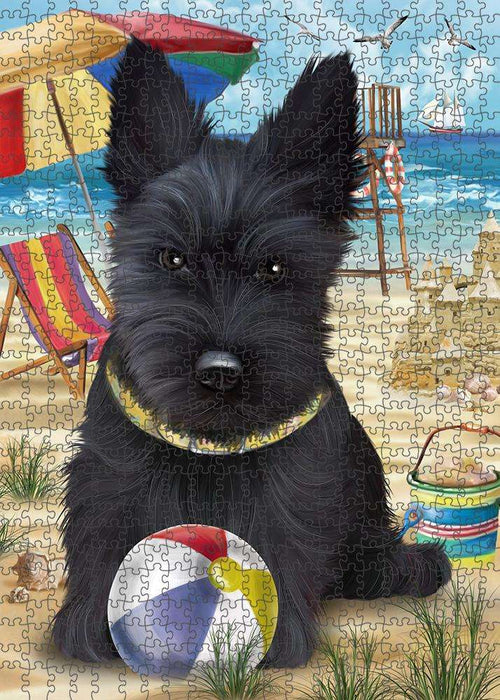 Pet Friendly Beach Scottish Terrier Dog Puzzle with Photo Tin PUZL53961