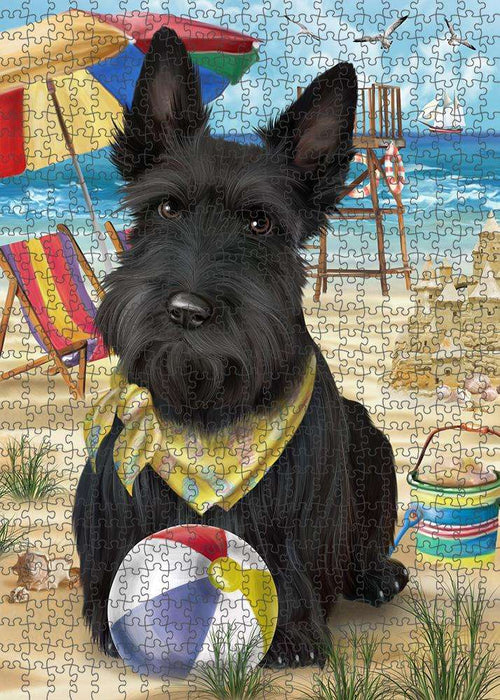 Pet Friendly Beach Scottish Terrier Dog Puzzle with Photo Tin PUZL53967