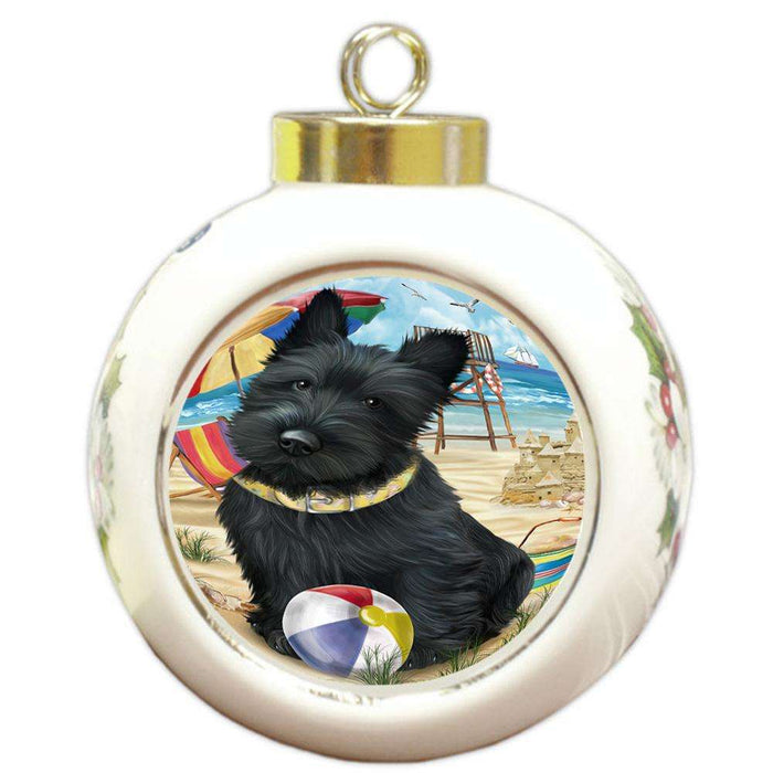 Pet Friendly Beach Scottish Terrier Dog Round Ball Christmas Ornament RBPOR50083