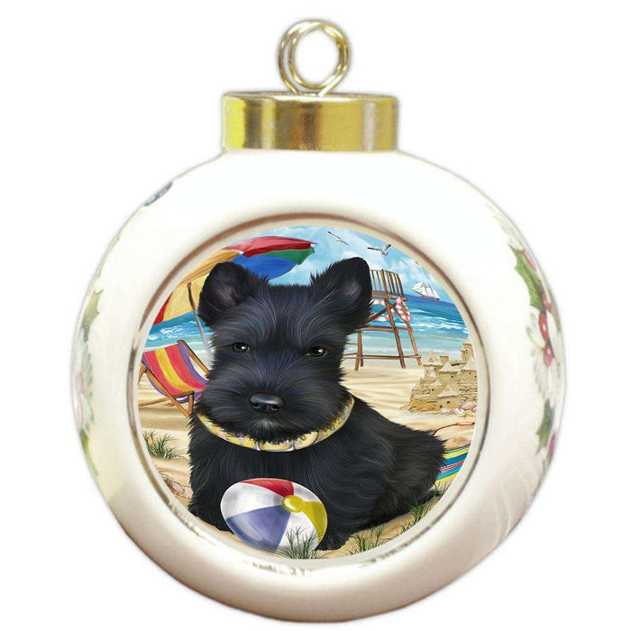 Pet Friendly Beach Scottish Terrier Dog Round Ball Christmas Ornament RBPOR50084