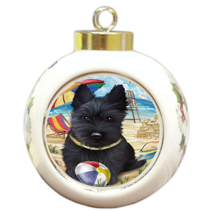 Pet Friendly Beach Scottish Terrier Dog Round Ball Christmas Ornament RBPOR50085
