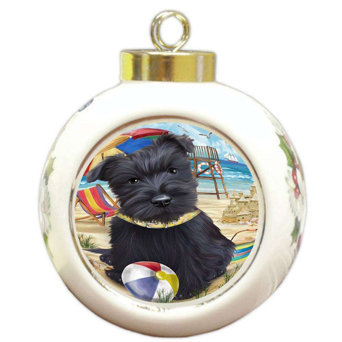 Pet Friendly Beach Scottish Terrier Dog Round Ball Christmas Ornament RBPOR50086