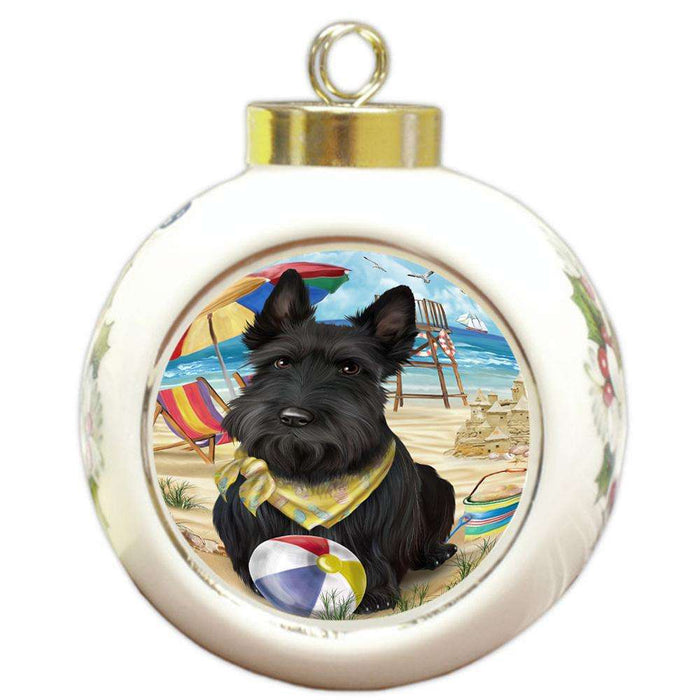 Pet Friendly Beach Scottish Terrier Dog Round Ball Christmas Ornament RBPOR50087