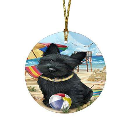 Pet Friendly Beach Scottish Terrier Dog Round Flat Christmas Ornament RFPOR50074