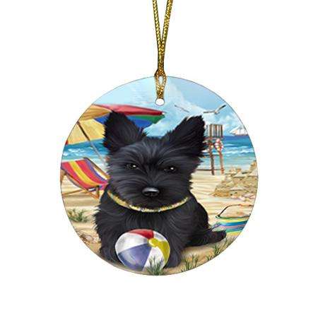 Pet Friendly Beach Scottish Terrier Dog Round Flat Christmas Ornament RFPOR50076