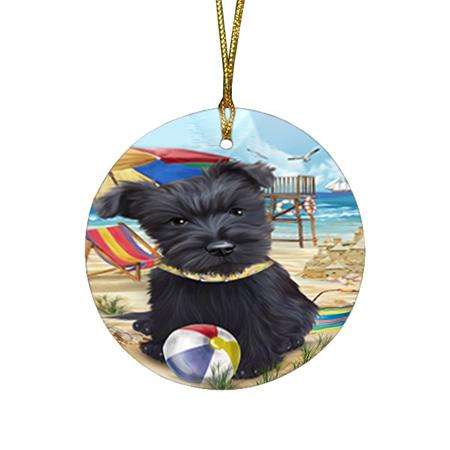 Pet Friendly Beach Scottish Terrier Dog Round Flat Christmas Ornament RFPOR50077