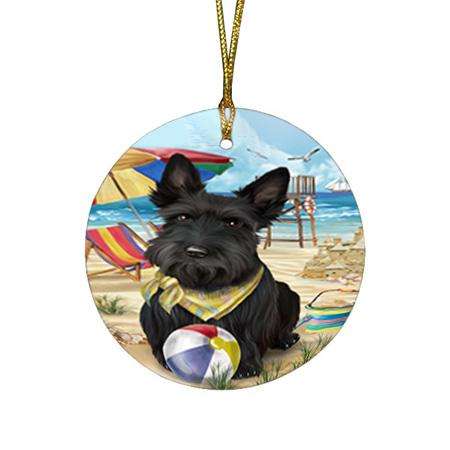 Pet Friendly Beach Scottish Terrier Dog Round Flat Christmas Ornament RFPOR50078