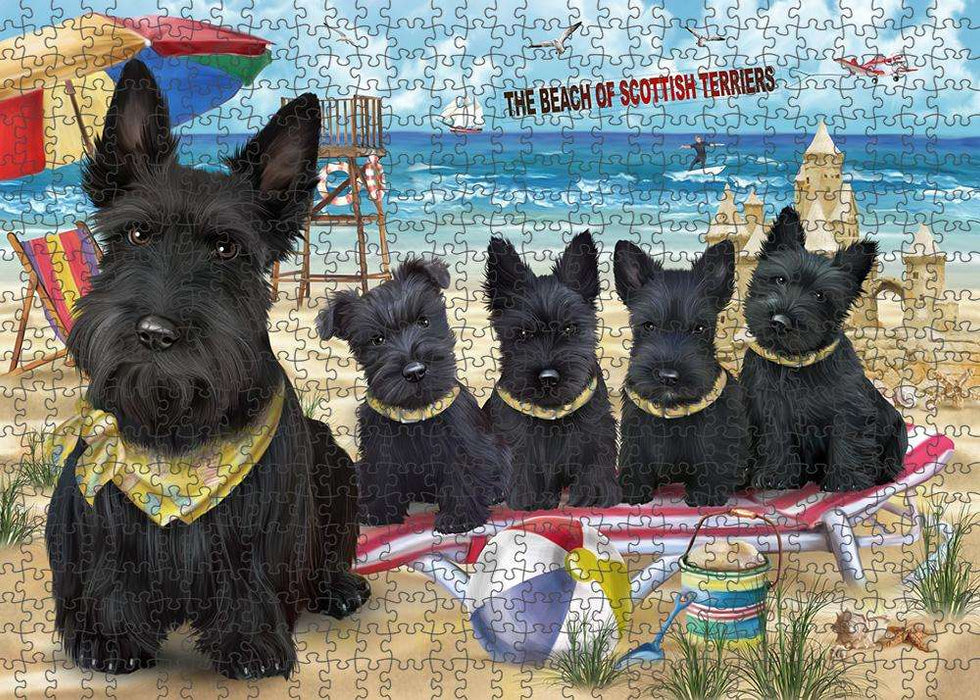 Pet Friendly Beach Scottish Terriers Dog Puzzle with Photo Tin PUZL53952