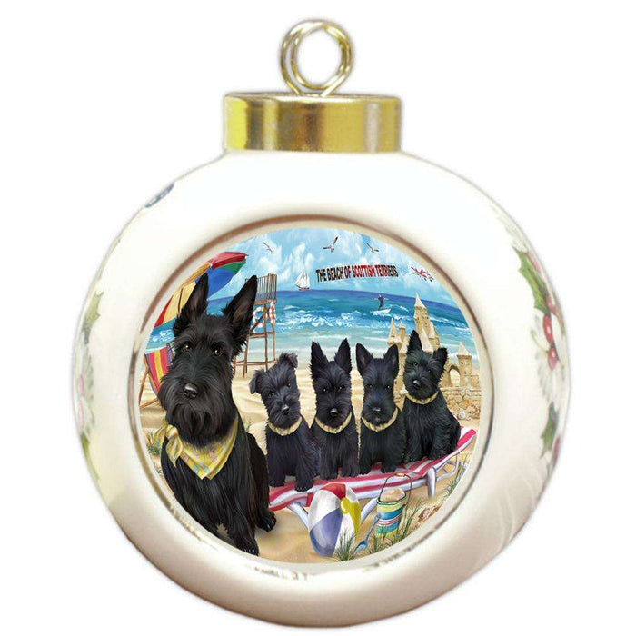 Pet Friendly Beach Scottish Terriers Dog Round Ball Christmas Ornament RBPOR50082