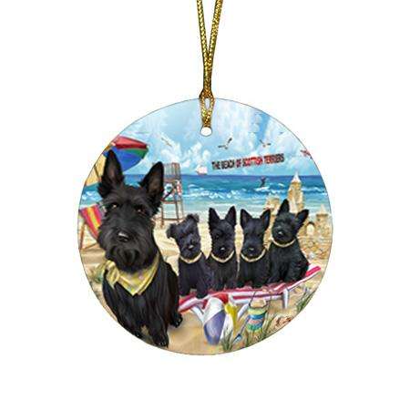 Pet Friendly Beach Scottish Terriers Dog Round Flat Christmas Ornament RFPOR50073