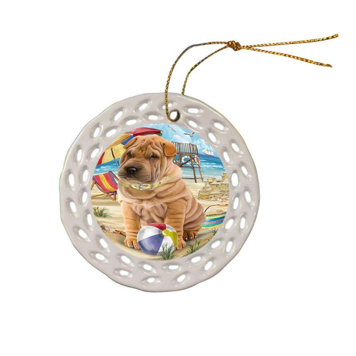 Pet Friendly Beach Shar Pei Dog Ceramic Doily Ornament DPOR48690