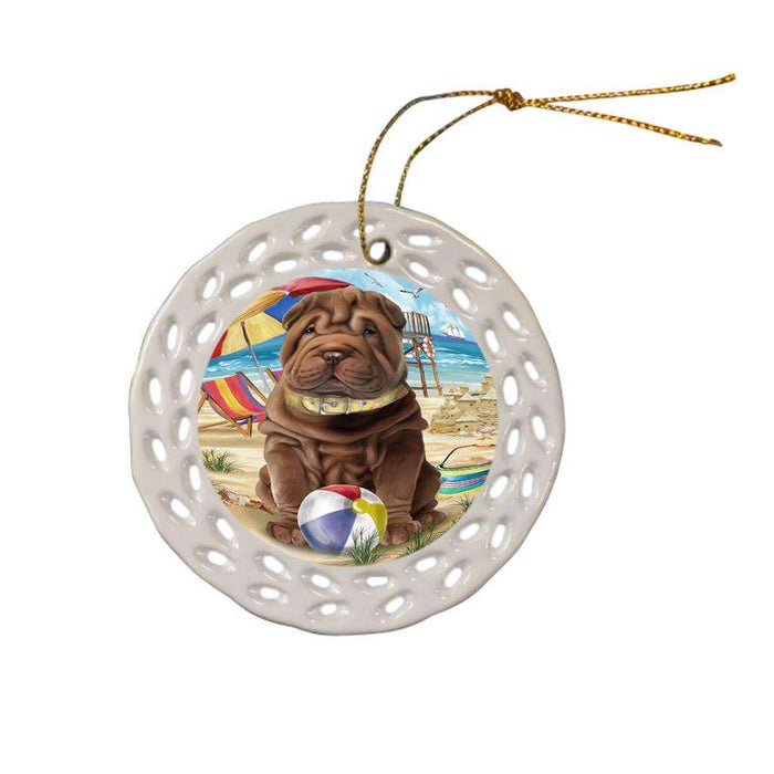 Pet Friendly Beach Shar Pei Dog Ceramic Doily Ornament DPOR48691