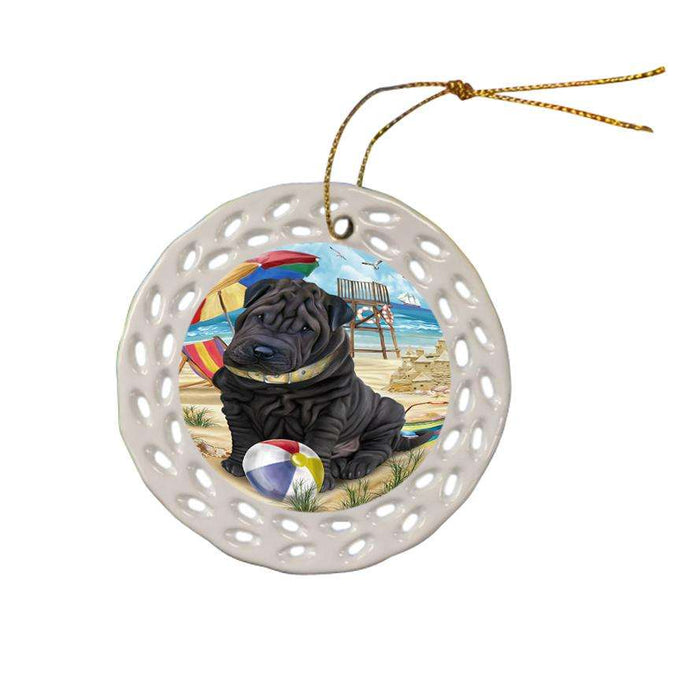 Pet Friendly Beach Shar Pei Dog Ceramic Doily Ornament DPOR48692