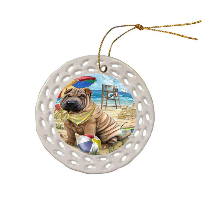 Pet Friendly Beach Shar Pei Dog Ceramic Doily Ornament DPOR48694