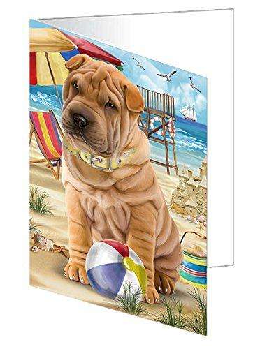 Pet Friendly Beach Shar Pei Dog Handmade Artwork Assorted Pets Greeting Cards and Note Cards with Envelopes for All Occasions and Holiday Seasons GCD50099