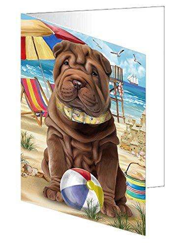 Pet Friendly Beach Shar Pei Dog Handmade Artwork Assorted Pets Greeting Cards and Note Cards with Envelopes for All Occasions and Holiday Seasons GCD50102