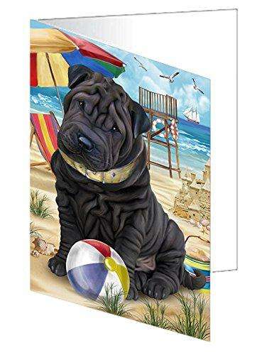 Pet Friendly Beach Shar Pei Dog Handmade Artwork Assorted Pets Greeting Cards and Note Cards with Envelopes for All Occasions and Holiday Seasons GCD50105