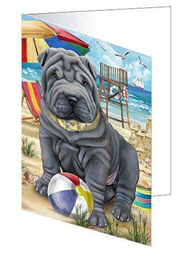Pet Friendly Beach Shar Pei Dog Handmade Artwork Assorted Pets Greeting Cards and Note Cards with Envelopes for All Occasions and Holiday Seasons GCD50108