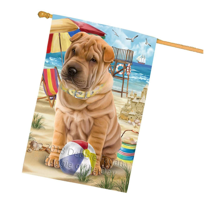 Pet Friendly Beach Shar Pei Dog House Flag FLG48655