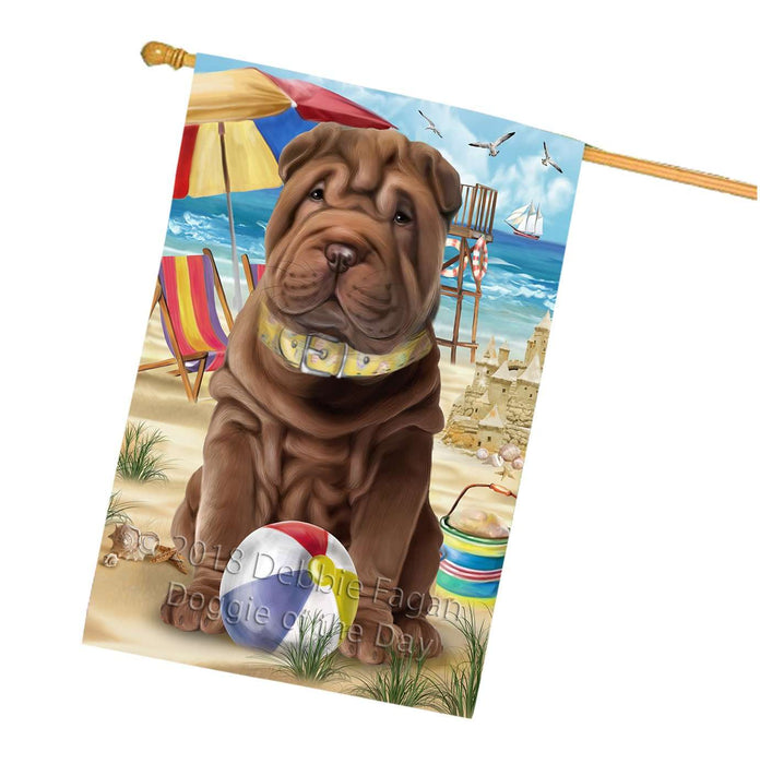 Pet Friendly Beach Shar Pei Dog House Flag FLG48656