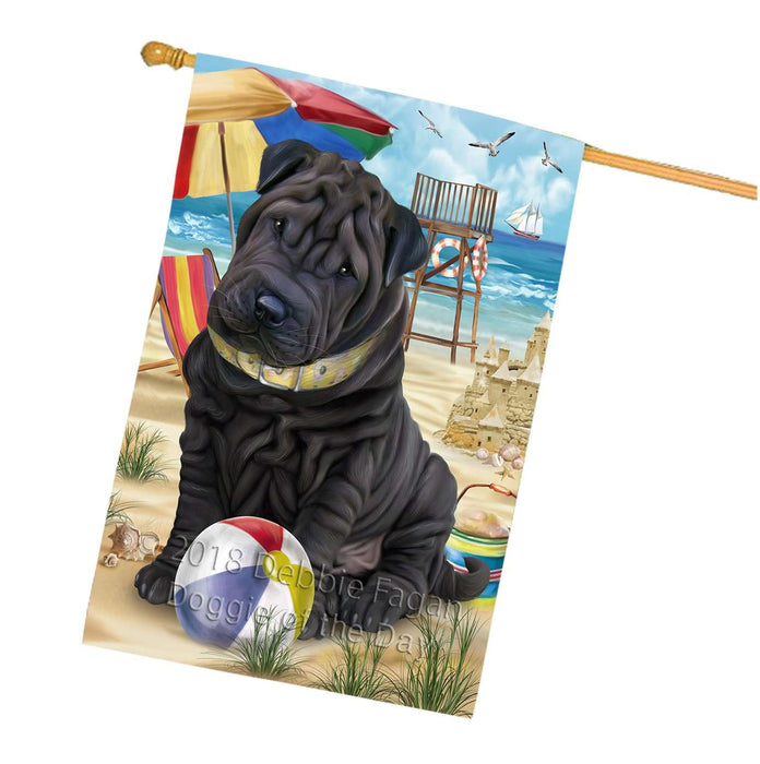 Pet Friendly Beach Shar Pei Dog House Flag FLG48657