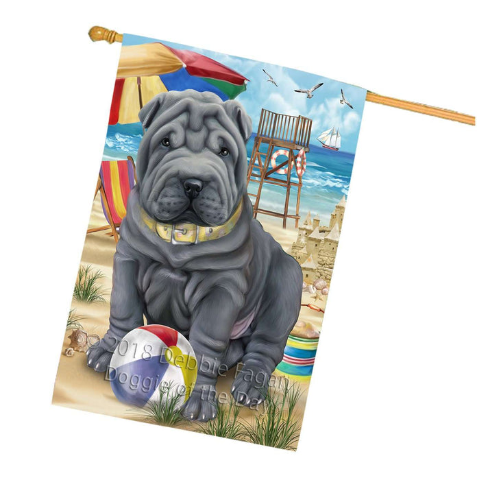 Pet Friendly Beach Shar Pei Dog House Flag FLG48658