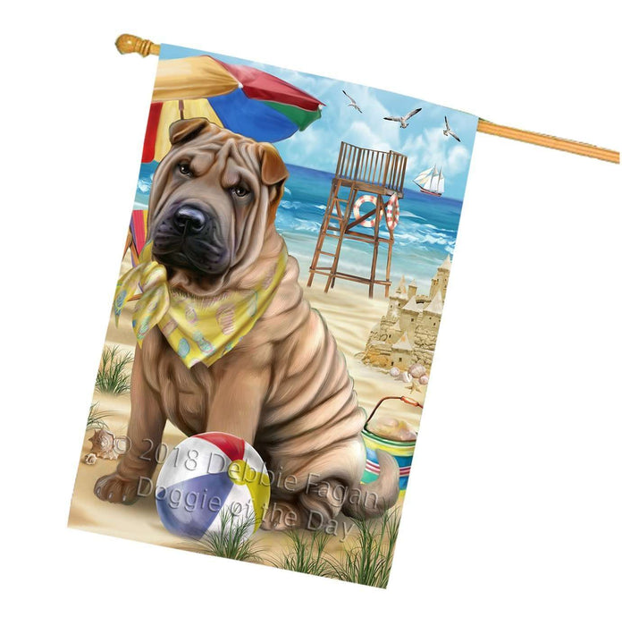 Pet Friendly Beach Shar Pei Dog House Flag FLG48659