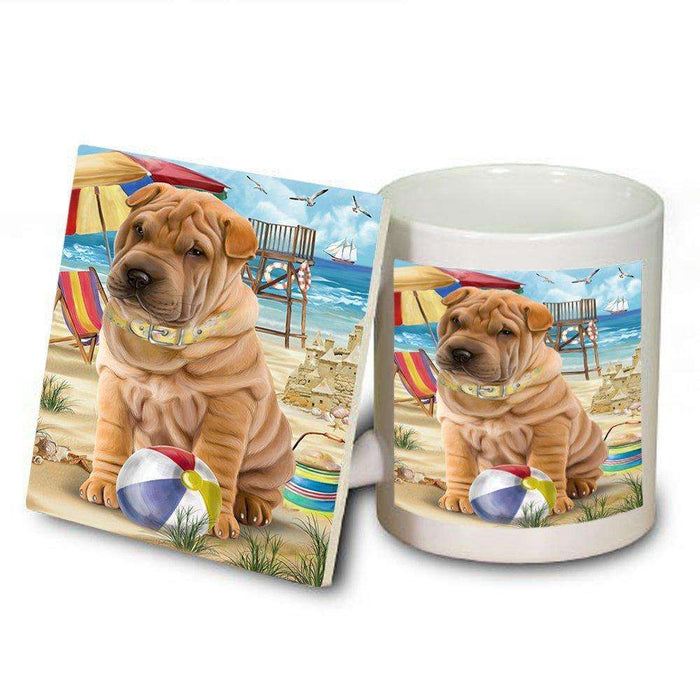 Pet Friendly Beach Shar Pei Dog Mug and Coaster Set MUC48682