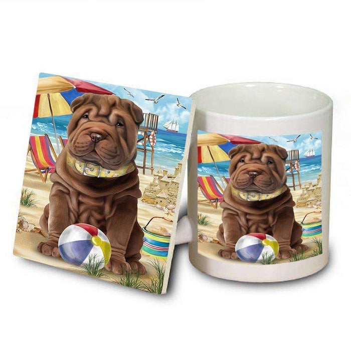 Pet Friendly Beach Shar Pei Dog Mug and Coaster Set MUC48683