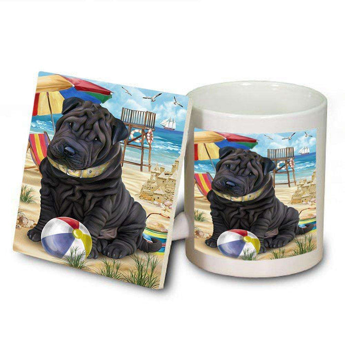 Pet Friendly Beach Shar Pei Dog Mug and Coaster Set MUC48684