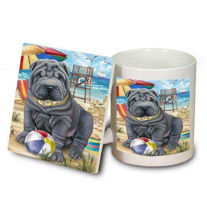 Pet Friendly Beach Shar Pei Dog Mug and Coaster Set MUC48685