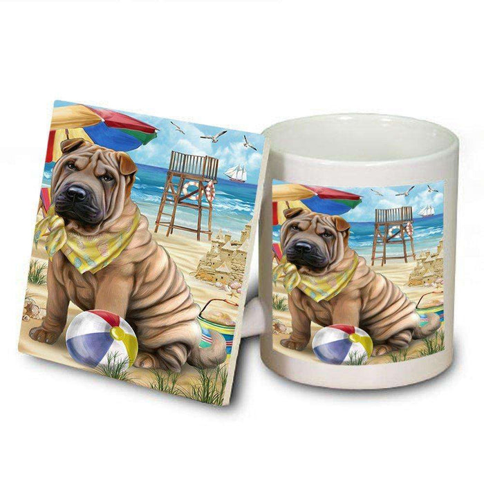 Pet Friendly Beach Shar Pei Dog Mug and Coaster Set MUC48686