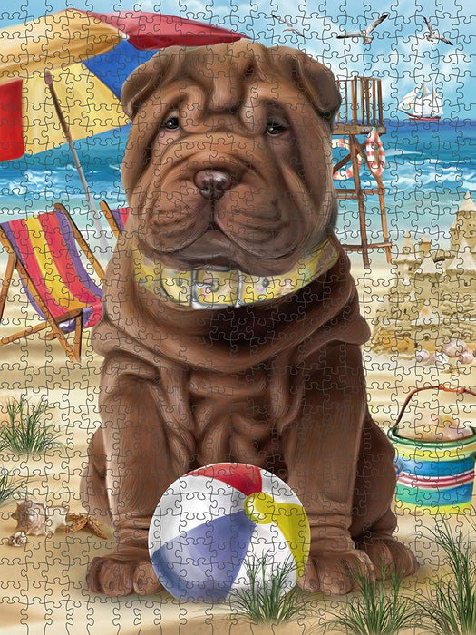 Pet Friendly Beach Shar Pei Dog Puzzle with Photo Tin PUZL49779 (300 pc.)