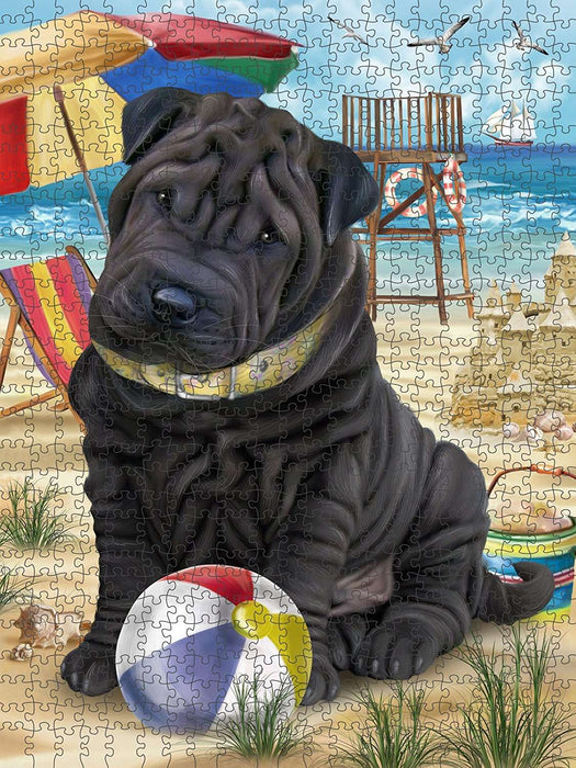 Pet Friendly Beach Shar Pei Dog Puzzle with Photo Tin PUZL49782 (300 pc.)